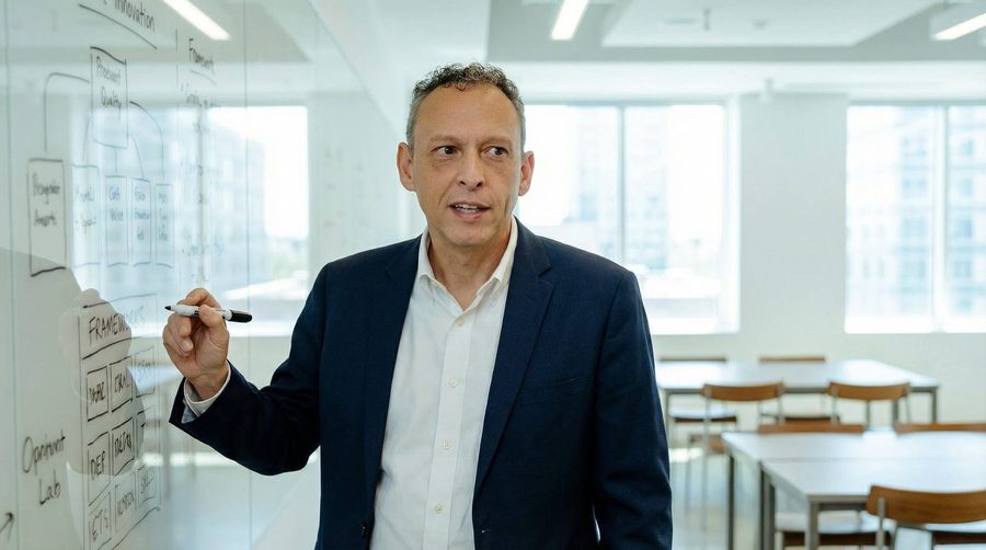 Patrick D. Lynch presenting the THRIVE Framework on a whiteboard